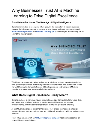 Why Businesses Trust AI & Machine Learning to Drive Digital Excellence