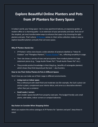 Explore Beautiful Online Planters and Pots from JP Planters for Every Space