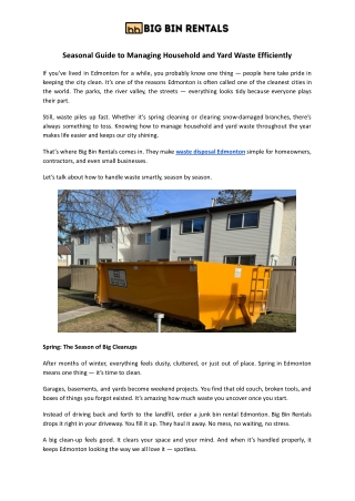 Efficient Waste Disposal Services in Edmonton