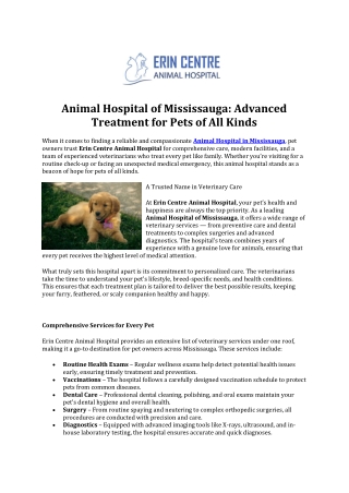 Animal Hospital of Mississauga -Advanced Treatment for Pets of All Kinds