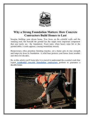 Why a Strong Foundation Matters How Concrete Contractors Build Homes to Last