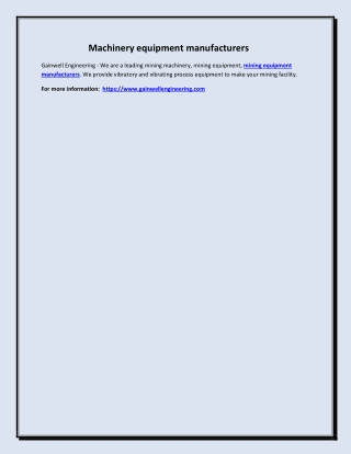 Machinery equipment manufacturers