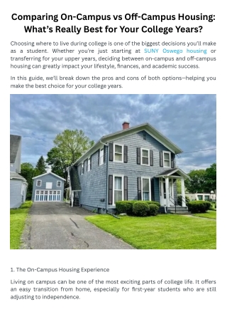 On-Campus vs Off-Campus Housing at SUNY Oswego: Which Option Fits You Best?