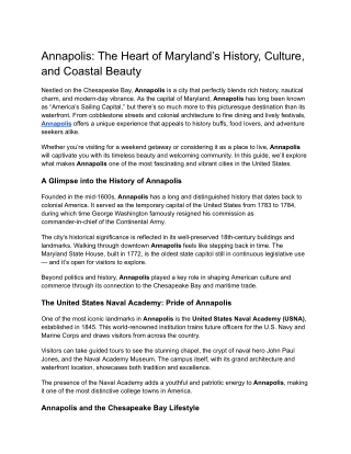 Annapolis_ The Heart of Maryland’s History, Culture, and Coastal Beauty