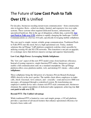 The Future of Low Cost Push to Talk Over LTE is Unified