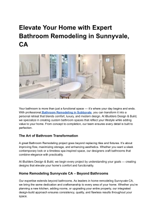 Elevate Your Home with Expert Bathroom Remodeling in Sunnyvale, CA