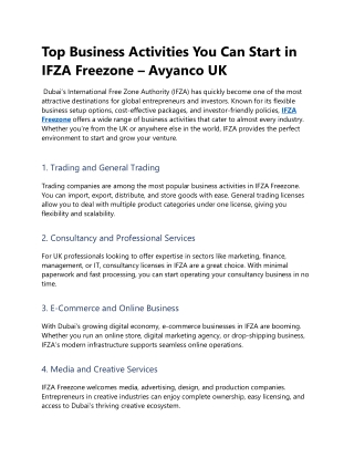 Top Business Activities You Can Start in IFZA Freezone