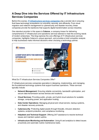A Deep Dive into the Services Offered by IT Infrastructure Services Companies
