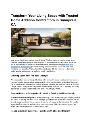 Transform Your Living Space with Trusted Home Addition Contractors in Sunnyvale, CA