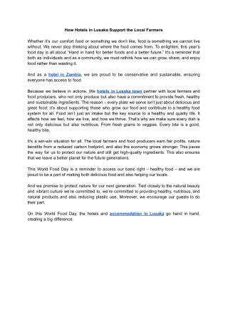 How Hotels in Lusaka Support the Local Farmers