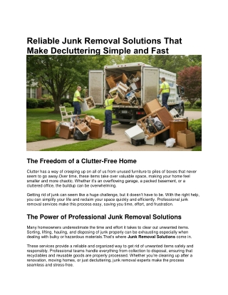 Reliable Junk Removal Solutions That Make Decluttering Simple and Fast