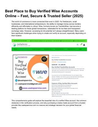 Best Place to Buy Verified Wise Accounts Online – Fast, Secure & Trusted Seller (2025)