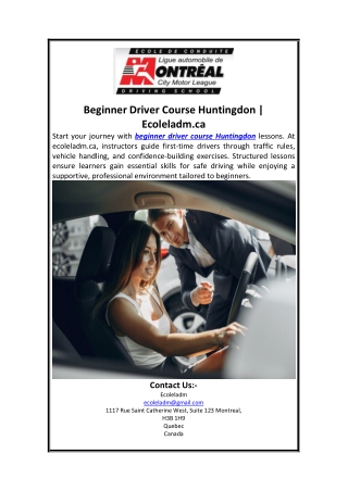 Beginner Driver Course Huntingdon  Ecoleladm.ca