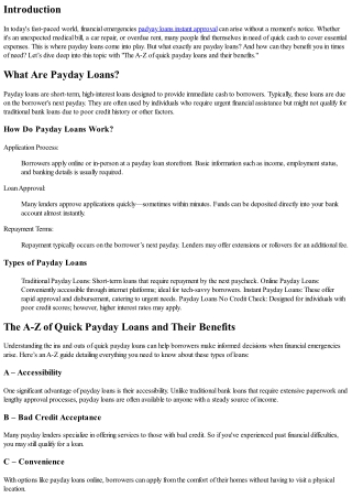 “The A-Z of quick payday loans and their benefits.”