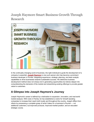 Joseph Haymore: Inspiring Confident Business Success