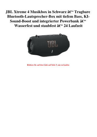 5527 JBL Xtreme 4 Musikbox in Schwarz Ã¢Â€Â“ Tragbare Bluetooth-Lautsprecher-Box mit tiefem Bass  KI-Sou