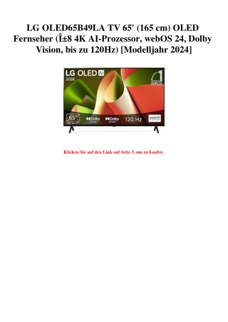 0908 LG OLED65B49LA TV 65'  165 cm  OLED Fernseher  ÃŽÂ±8 4K AI-Prozessor  webOS 24  Dolby Vision  bis z