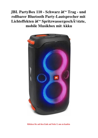 1536 JBL PartyBox 110 - Schwarz Ã¢Â€Â“ Trag - und rollbarer Bluetooth Party-Lautsprecher mit Lichteffekt