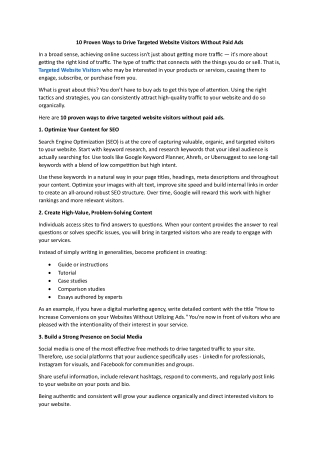 10 Proven Ways to Drive Targeted Website Visitors Without Paid Ads