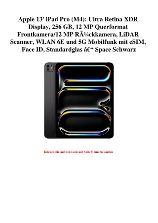 4154 Apple 13' iPad Pro  M4   Ultra Retina XDR Display  256 GB  12 MP Querformat Frontkamera 12 MP RÃƒÂ¼