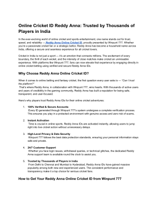 Online Cricket ID Reddy Anna_ Trusted by Thousands of Players in India