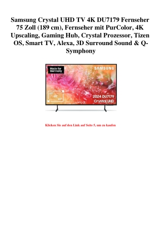 9474 Samsung Crystal UHD TV 4K DU7179 Fernseher 75 Zoll  189 cm   Fernseher mit PurColor  4K Upscaling