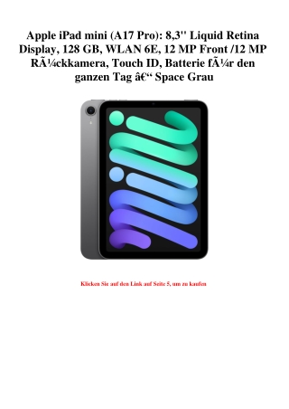 6745 Apple iPad mini  A17 Pro   8 3'' Liquid Retina Display  128 GB  WLAN 6E  12 MP Front  12 MP RÃƒÂ¼ck