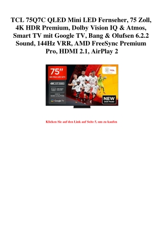 2967 TCL 75Q7C QLED Mini LED Fernseher  75 Zoll  4K HDR Premium  Dolby Vision IQ   Atmos  Smart TV mit G