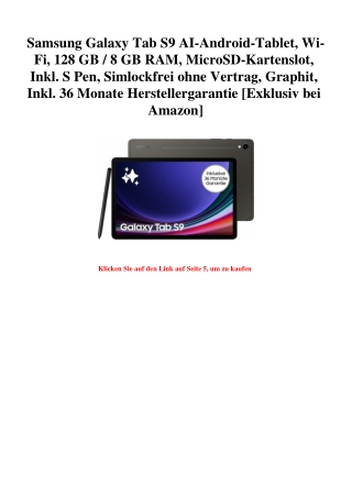 9917 Samsung Galaxy Tab S9 AI-Android-Tablet  Wi-Fi  128 GB   8 GB RAM  MicroSD-Kartenslot  Inkl. S Pen