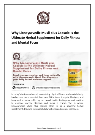 Why Lionayurvedic Musli plus Capsule Is the Ultimate Herbal Supplement for Daily Fitness and Mental Focus