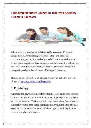 Top Complementary Courses to Take with Anatomy Tuition in Bangalore