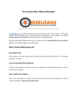 Trusted Motorcycle Loans UK | Flexible Finance from Bikerloans