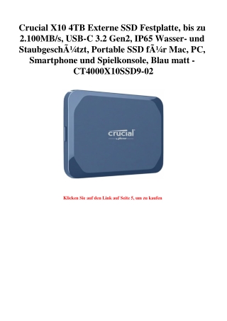 5476 Crucial X10 4TB Externe SSD Festplatte  bis zu 2.100MB s  USB-C 3.2 Gen2  IP65 Wasser- und Staubges