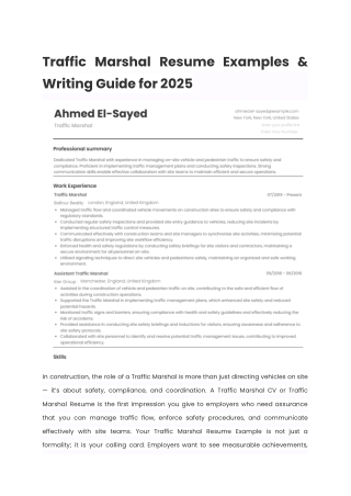 Traffic Marshal Resume Examples & Writing Guide for 2025