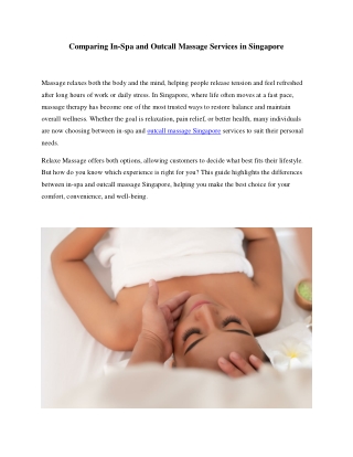 Comparing In-Spa and Outcall Massage Services in Singapore