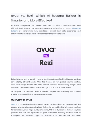 avua vs. Rezi: Which AI Resume Builder is Smarter and More Effective?