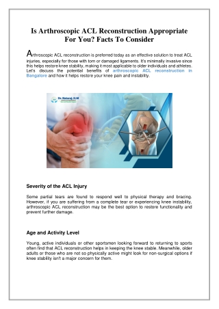 Is arthroscopic ACL reconstruction appropriate for you, Facts to Consider