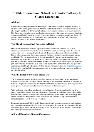 British International School: A Premier Pathway to Global Education