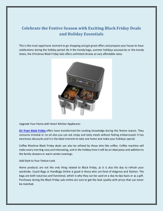 Celebrate the Festive Season with Exciting Black Friday Deals and Holiday Essent