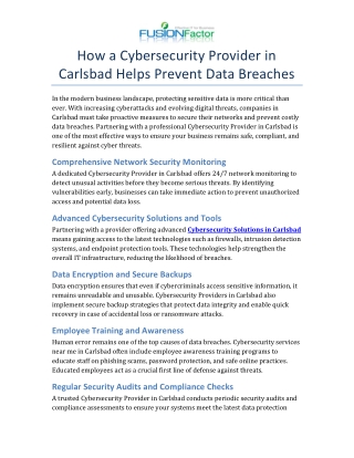How a Cybersecurity Provider in Carlsbad Helps Prevent Data Breaches