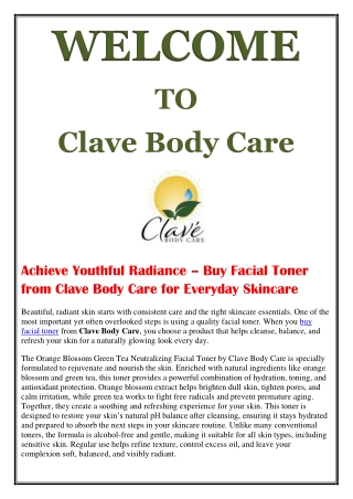 Achieve Youthful Radiance – Buy Facial Toner from Clave Body Care for Everyday Skincare