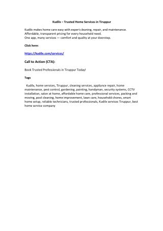 Kudilx – Trusted Home Services in Tiruppur