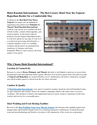 Best Hotel Near Deesa, Gujarat | Hotel Kaushal International