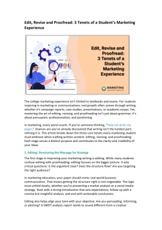 Edit, Revise and Proofread 3 Tenets of a Student’s Marketing Experience