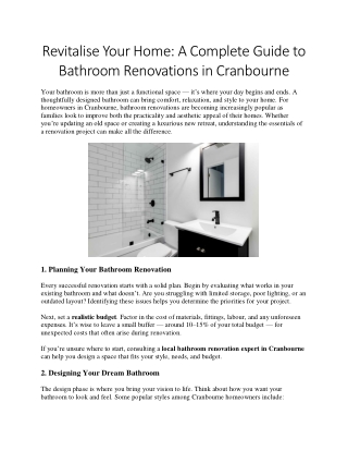 Revitalise Your Home A Complete Guide to Bathroom Renovations in Cranbourne