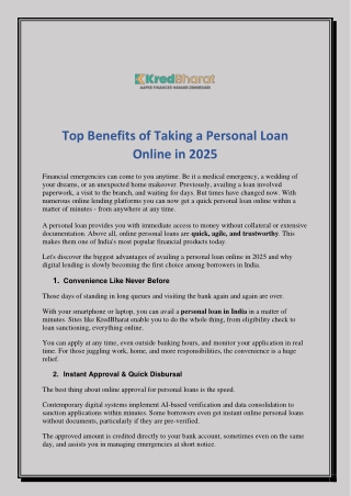 Top Benefits of Taking a Personal Loan Online in 2025