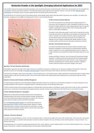 Bentonite Powder in the Spotlight Emerging Industrial Applications for 2025