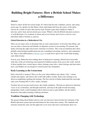Building Bright Futures: How a British School Makes a Difference