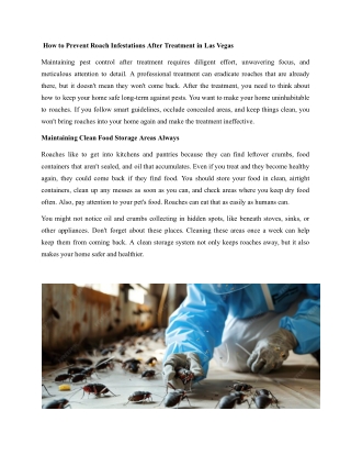 How to Prevent Roach Infestations After Treatment in Las Vegas