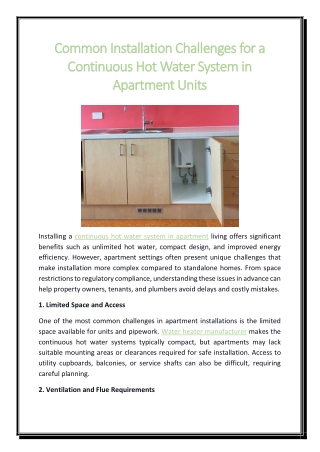 Common Installation Challenges for a Continuous Hot Water System in Apartment Units